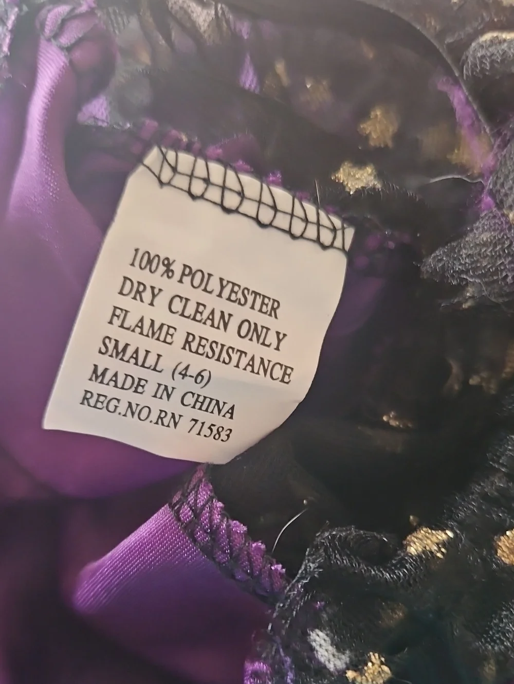 Halloween Costume Purple Black Crinoline Stars Gold Pit Your Own Mask NOT INC.